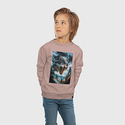 Свитшот хлопковый детский Голова волка с оскаленной пастью, цвет: пыльно-розовый — фото 2