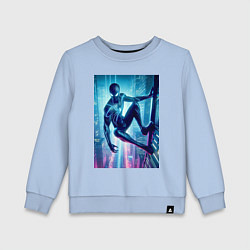 Свитшот хлопковый детский Чувак-паук висит на стене небоскрёба, цвет: мягкое небо