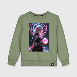Свитшот хлопковый детский Эльфийка с магической сферой, цвет: авокадо