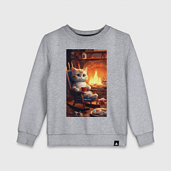 Детский свитшот Уютный кот у камина с чашкой какао