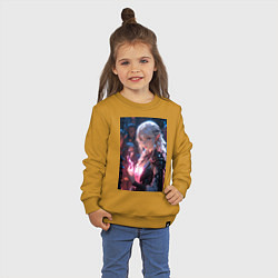 Свитшот хлопковый детский Прекрасная девушка-эльф-маг, цвет: горчичный — фото 2