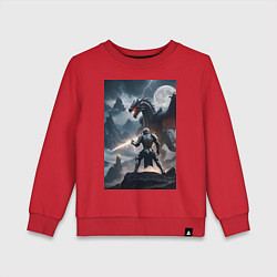 Свитшот хлопковый детский Сражение рыцаря с драконом в стиле Demons Souls, цвет: красный