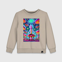 Детский свитшот Рик среди неоновых грибов - нейроарт фантазия