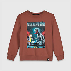 Детский свитшот Веном-Рик и Морти рядом со спортивной тачкой