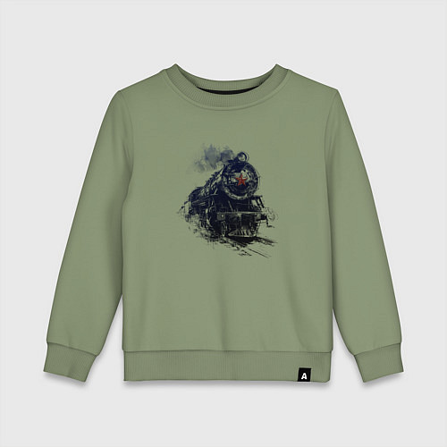 Детский свитшот Черный паровоз с красной звездой / Авокадо – фото 1