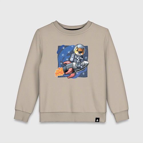 Детский свитшот Котик-космонавт летит на ракете / Миндальный – фото 1