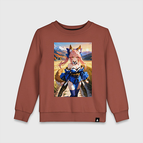Детский свитшот Лиса посреди живописного поля / Кирпичный – фото 1