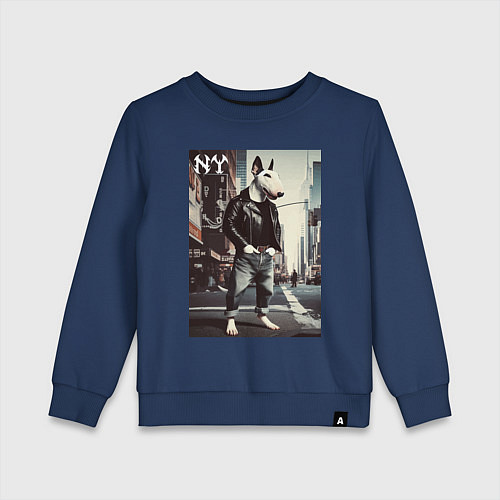 Детский свитшот Dude bull terrier is a New Yorker / Тёмно-синий – фото 1