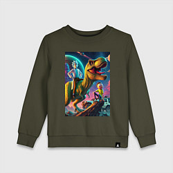 Свитшот хлопковый детский Приключения Рика и Морти на планете динозавров, цвет: хаки