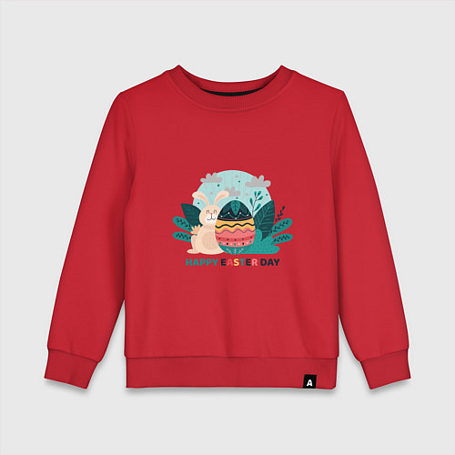 Детский свитшот Пасхальный кролик с надписью / Красный – фото 1