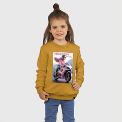 Свитшот хлопковый детский Барби на спортивном байке - экстрим, цвет: горчичный — фото 2