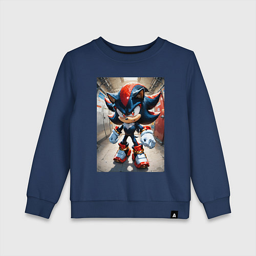 Детский свитшот Ежик Шедоу стоит в коридоре / Тёмно-синий – фото 1