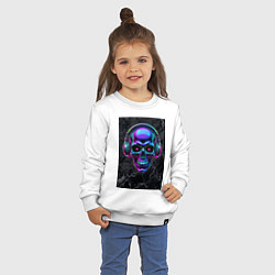 Свитшот хлопковый детский Неоновый череп в наушниках, цвет: белый — фото 2