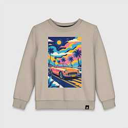 Свитшот хлопковый детский Кабриолет едет по тропическому острову, цвет: миндальный