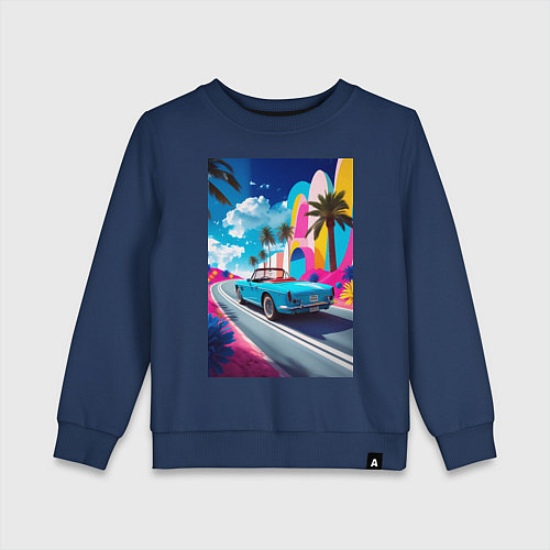 Детский свитшот Кабриолет едет по тропическому острову / Тёмно-синий – фото 1