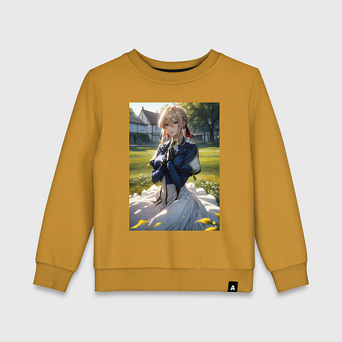 Детский свитшот Вайолет Эвергарден на лугу / Горчичный – фото 1