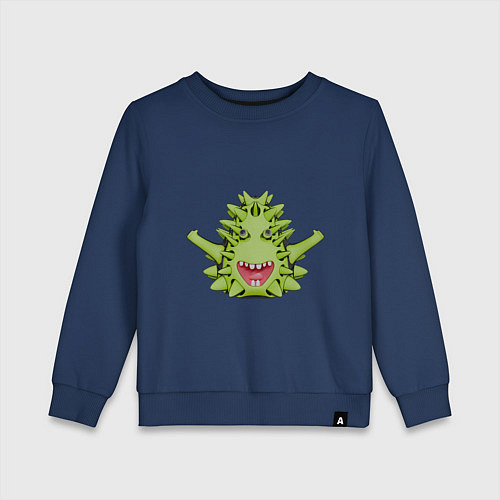 Детский свитшот Cartoon monster with spikes green / Тёмно-синий – фото 1