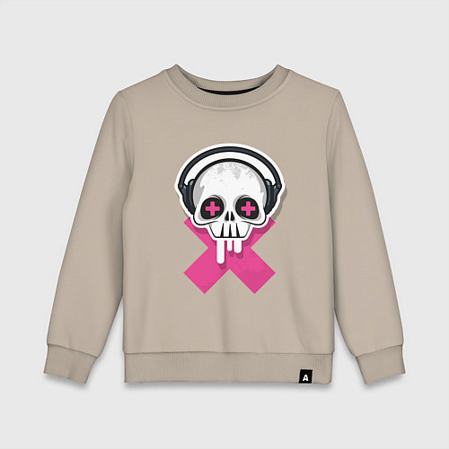 Детский свитшот Череп в наушниках / Миндальный – фото 1