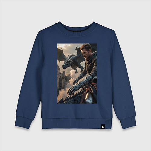 Детский свитшот Рыцарь летит на драконе / Тёмно-синий – фото 1
