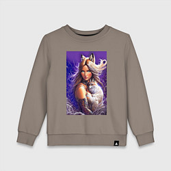 Детский свитшот Девушка-лиса с лисёнком нейроарт