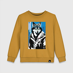 Детский свитшот Волк в мегаполисе - нейроарт