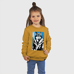 Свитшот хлопковый детский Волк в мегаполисе - нейроарт, цвет: горчичный — фото 2