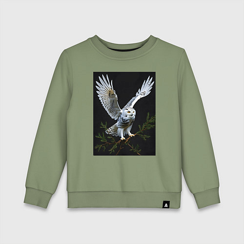 Детский свитшот Белая сова на дереве / Авокадо – фото 1