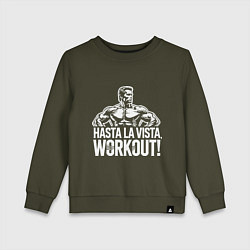 Свитшот хлопковый детский Arnold - hasta la vista workout, цвет: хаки