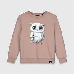 Свитшот хлопковый детский Белая сова с голубыми глазами, цвет: пыльно-розовый