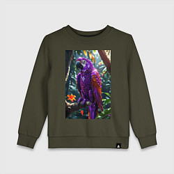 Свитшот хлопковый детский Попугай из драгоценных камней, цвет: хаки