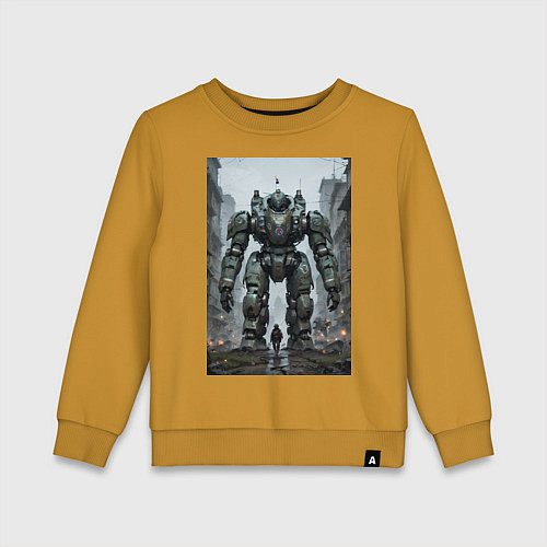 Детский свитшот Конвой роботов в городе / Горчичный – фото 1