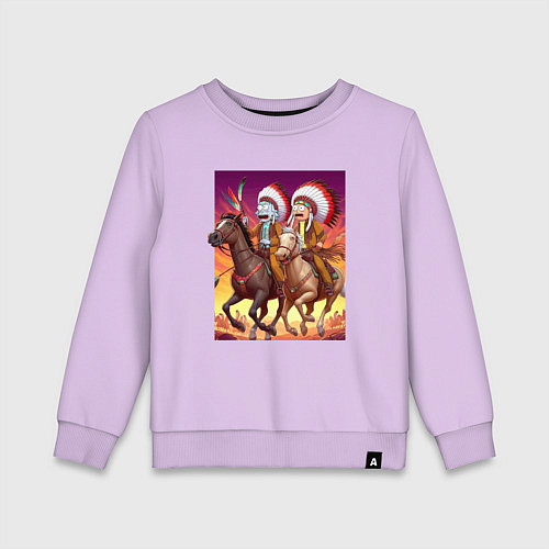 Детский свитшот Индейцы Рик и Морти скачут на лошадях / Лаванда – фото 1