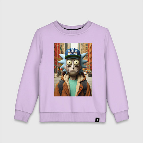 Детский свитшот Рик Санчес в Нью-Йорке - нейроарт / Лаванда – фото 1