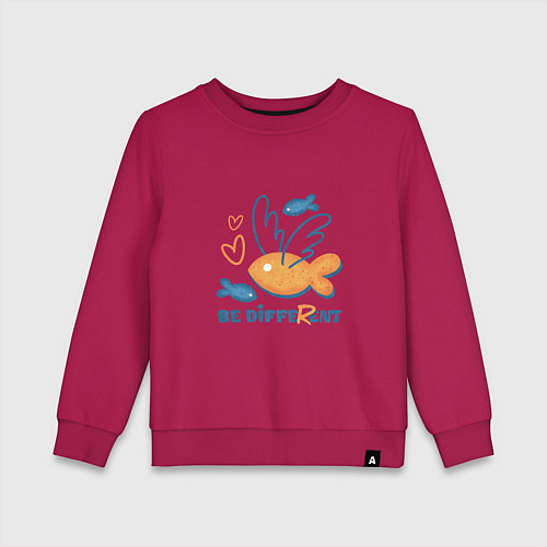 Детский свитшот Летающая рыба, Be different / Маджента – фото 1