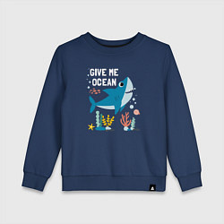 Свитшот хлопковый детский Дайте мне океан, цвет: тёмно-синий