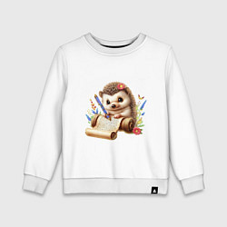 Свитшот хлопковый детский Милая поэтесса Ёжик, цвет: белый