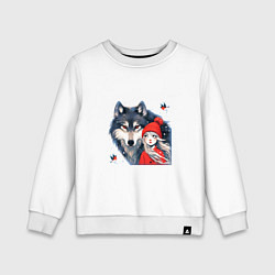 Детский свитшот Красивый серый волк и шапочка Красная