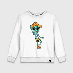 Свитшот хлопковый детский Инопланетянин в кепке танцует, цвет: белый