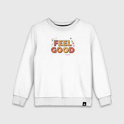 Свитшот хлопковый детский Feel Good надпись в стиле мемфис, цвет: белый