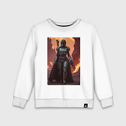 Свитшот хлопковый детский Девушка-Мандалорец в броне, цвет: белый