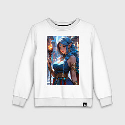 Свитшот хлопковый детский Прекрасная эльийка-маг с посохом, цвет: белый