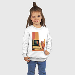 Свитшот хлопковый детский Рыжий кот сидит у старого компьютера ретро поп-арт, цвет: белый — фото 2