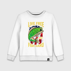Свитшот хлопковый детский Живи свободно и лови усердно, цвет: белый