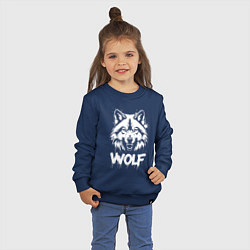 Свитшот хлопковый детский Яростный волк, цвет: тёмно-синий — фото 2