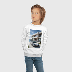 Свитшот хлопковый детский Белый суперкар у дома, цвет: белый — фото 2