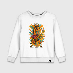 Свитшот хлопковый детский Жираф музыкант с гитарой, цвет: белый