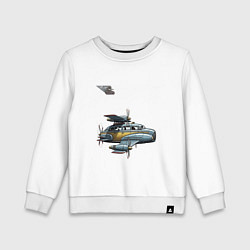 Свитшот хлопковый детский Летающее такси ретрофутуризм, цвет: белый