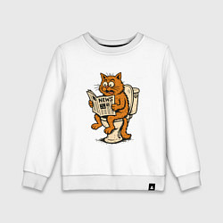 Свитшот хлопковый детский Кот на унитазе читает новости, цвет: белый