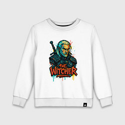 Свитшот хлопковый детский Ведьмак граффити, цвет: белый