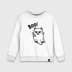 Свитшот хлопковый детский Сердитый котик призрак, цвет: белый